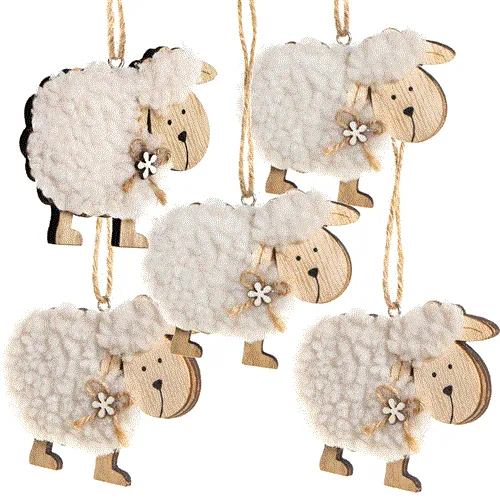 Logbuch-Verlag 5 Osteranhänger Schafe 9 cm Schafanhänger mit Schnur zum Aufhängen Osterdeko Schäfchen Deko Ostern aus Holz