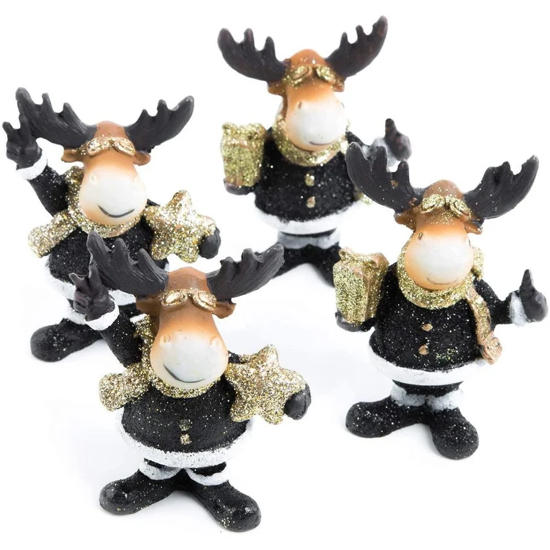 4 Rentier Figuren in schwarz braun Gold - 8 x 6 cm - als Weihnachtsdeko Mitgebsel