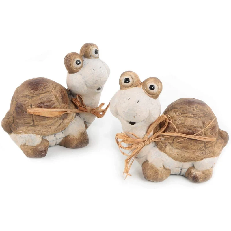 2 Schildkröten Figuren in braun beige aus Keramik - 10 cm - Deko Paar zum Hinstellen