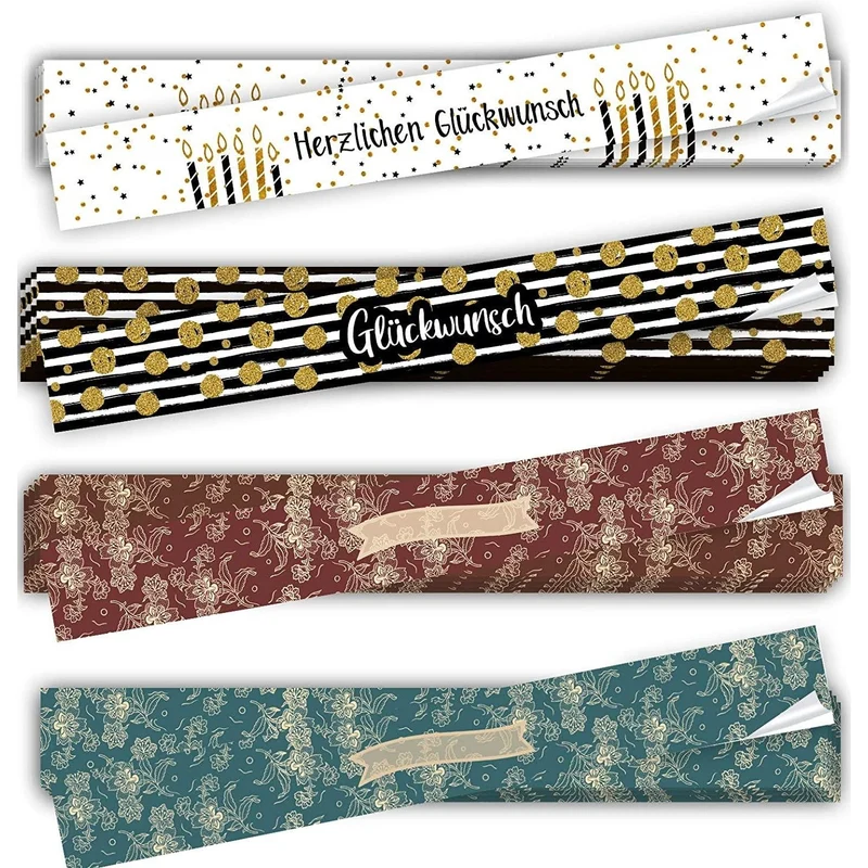 20 XXL Geschenkaufkleber GLÜCKWUNSCH & zum Beschriften - 5 x 42 cm - 4 verschiedene Desings