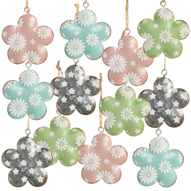 12 Metallanhänger Blumen in silber pastell - 5,5 cm - als Präsent Frühlingsdeko