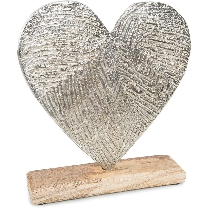 Dekoherz Silber aus Metall auf Holzsockel - 21 cm - Geschenk zum Hinstellen
