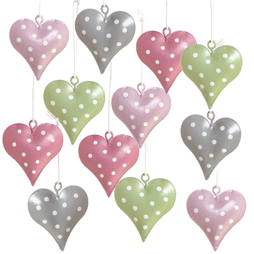 12 pastellfarbene Herzen Anhänger - 4 cm - in rosa + lila + grün + grau