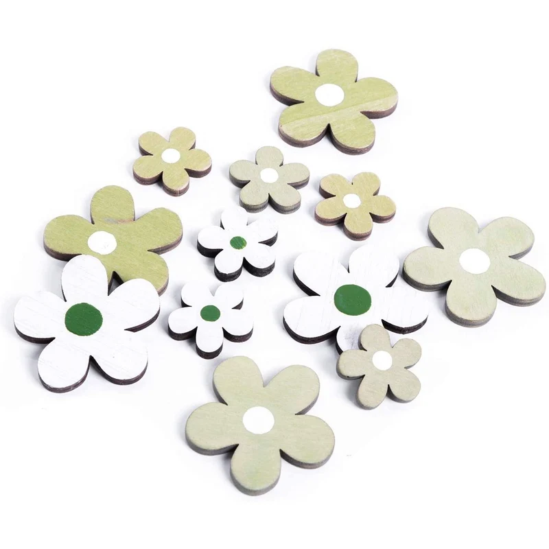 Logbuch-Verlag 12 kleine Blumen aus Holz grün weiß 3-5 cm Streublumen als Tischdeko Frühlingsdeko Bastelzubehör