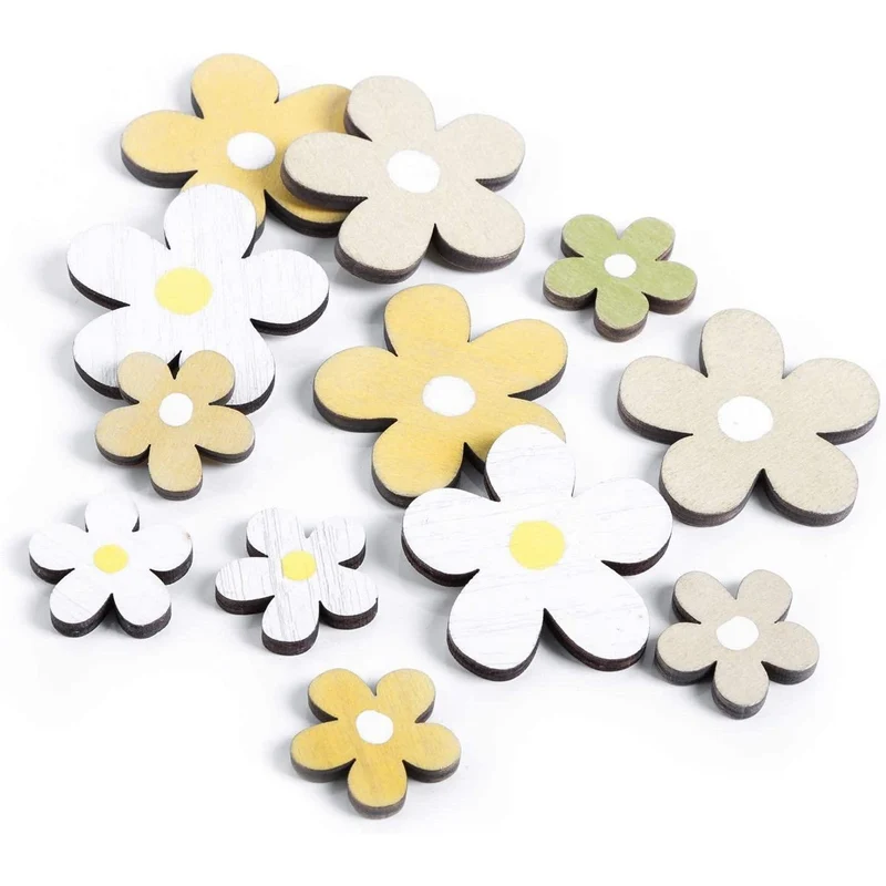 Logbuch-Verlag 12 kleine Blumen zum Streuen & Basteln aus Holz gelb weiß grau - Osterdeko Tischdeko Bastelzubehör Ostern Frühling