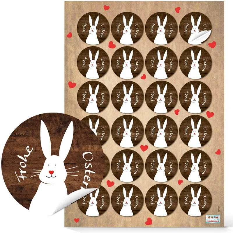 Logbuch-Verlag 24 runde Osteraufkleber FROHE OSTERN mit Osterhase braun weiß rot - Osterdeko Sticker selbstklebend