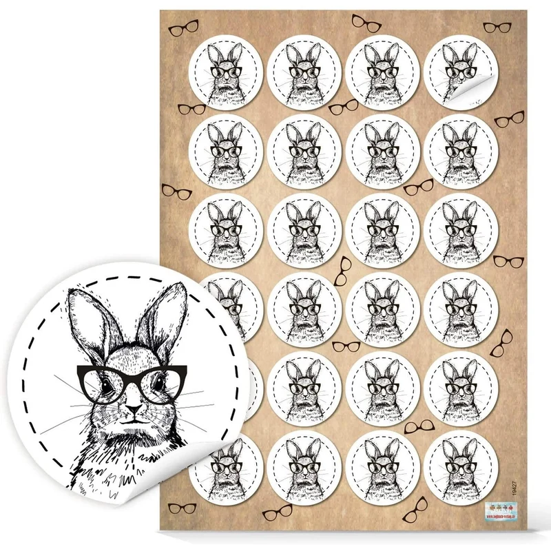 Logbuch-Verlag 24 Hipster Osterhasen Aufkleber - 4 cm rund selbstklebend - moderne Osteraufkleber schwarz weiß