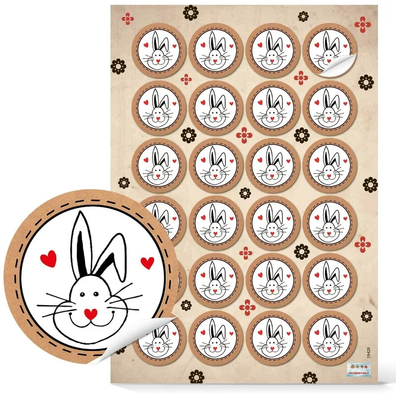 Logbuch-Verlag 24 Osterhasenaufkleber braun rot weiß - Verzierung für Ostergeschenke & Osternest - Geschenkaufkleber Ostern