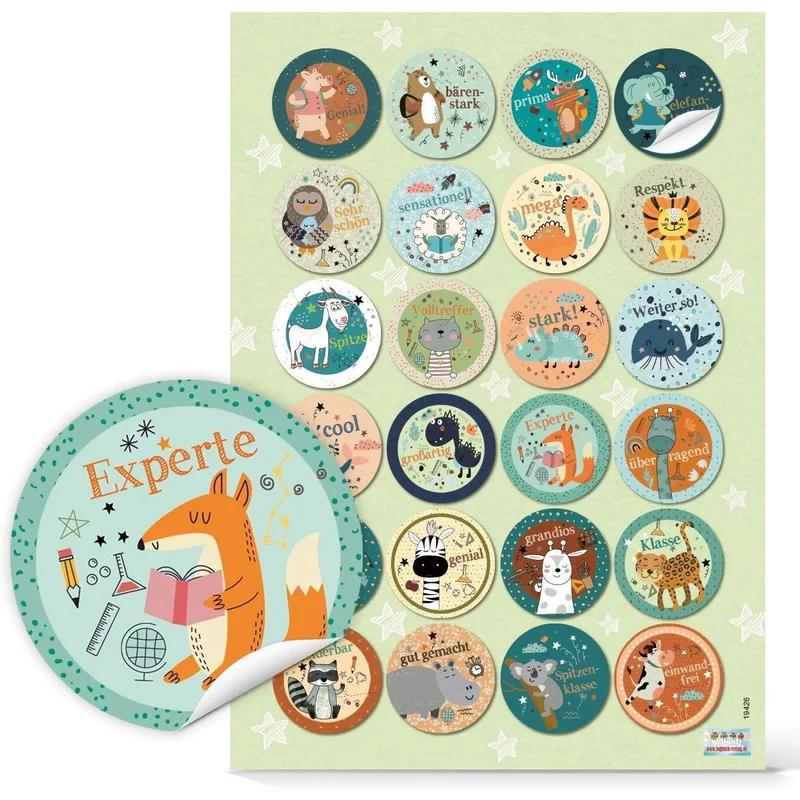 Logbuch-Verlag 24 bunte Motivationsaufkleber für Kinder - Belohnungssticker 4 cm - runde Aufkleber Motivation Belobigung Belohnung Schüler