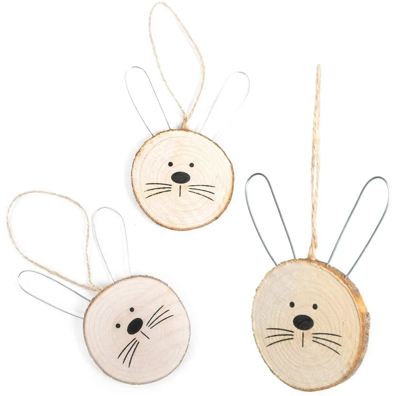 3 Osterhasen Anhänger aus Holz Baumscheiben - 11,5 cm - Osteranhänger Hase Natur