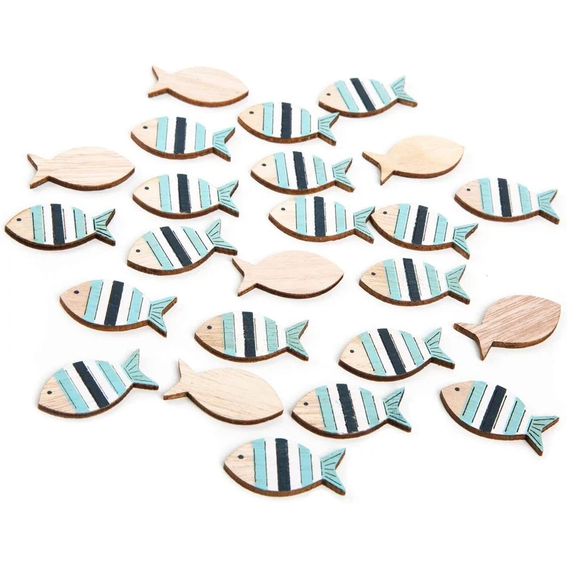 24 kleine Fische in 3,5 cm aus Holz zum Streuen - in Natur blau weiß - maritime Deko