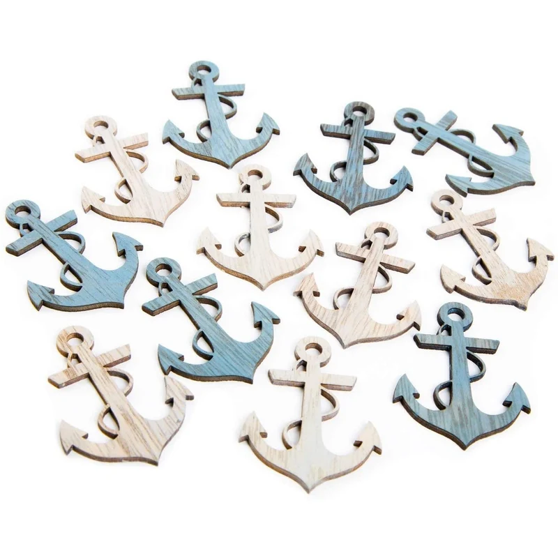 12 kleine blau natur Anker aus Holz zum Streuen - maritime Streudeko - Symbol Liebe