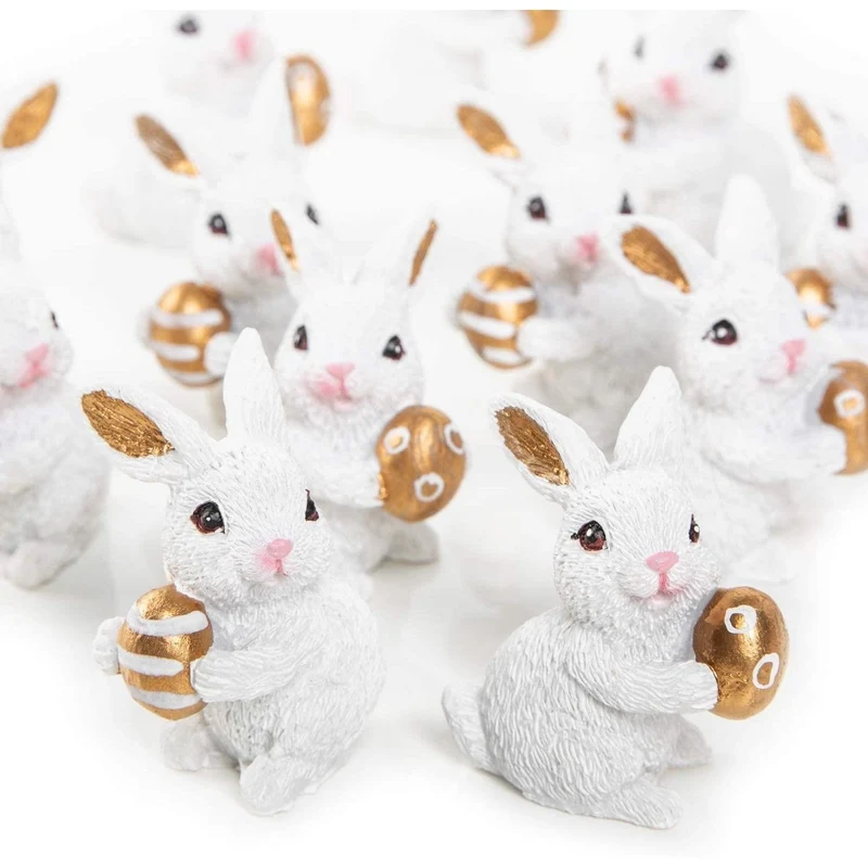 12 mini Osterhasen weiß gold 4,5 cm kleines Ostergeschenk