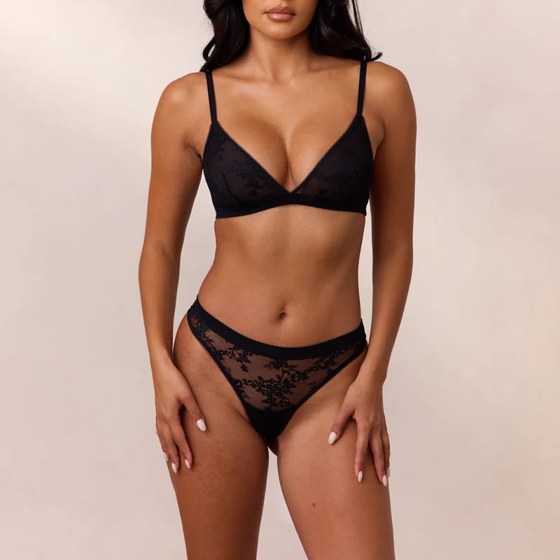 Lace Triangle Bralette - Schwarz