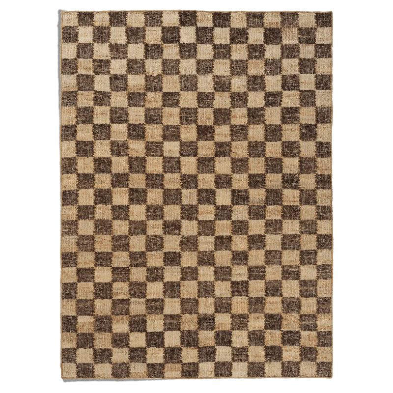 Teppich Check aus Wolle und Jute Coffee/Natur 140x200cm - ferm LIVING