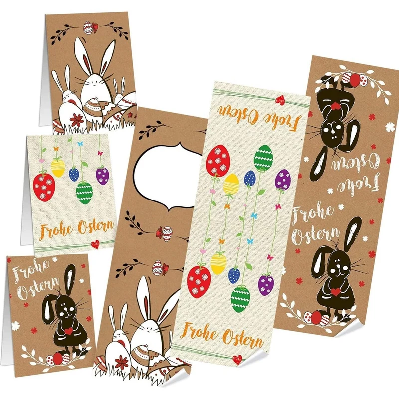 3 x 10 bunte Osteraufkleber - 7,2 x 21 cm - Aufkleber Set FROHE OSTERN