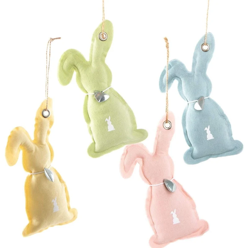 4 Stoffhasen Anhänger gelb grün rosa blau - Bunte Osterhasen aus Stoff als Ostergeschenk