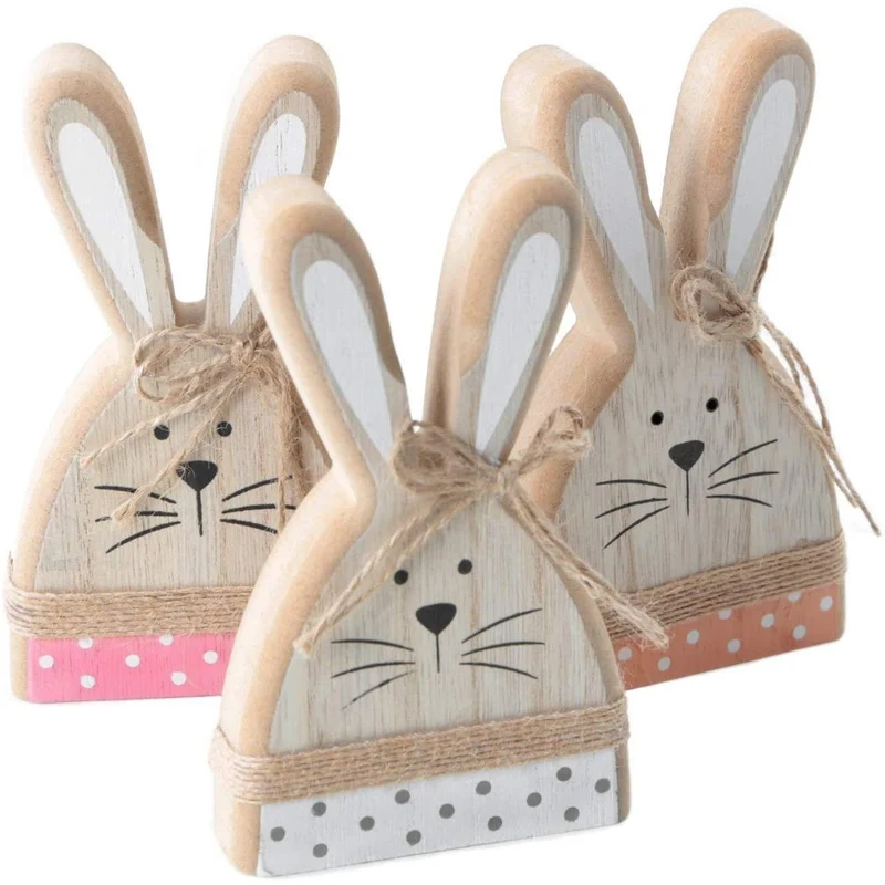 3 Holzhasen Figuren zum Hinstellen aus Holz - 13,5 cm - kleines Ostergeschenk