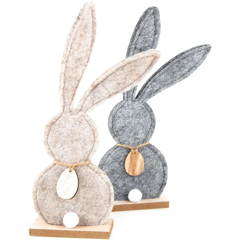 2 Osterhasen Figuren aus Filz grau + beige - 25,5 cm - Osterdekoration zum Hinstellen