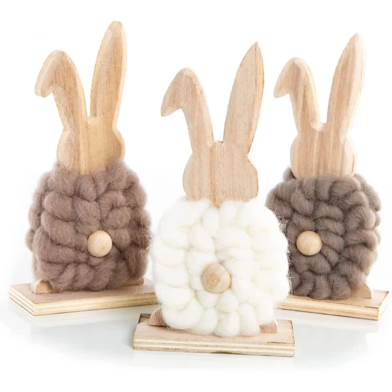 3 Osterhasen Figuren grau + braun + weiß aus Holz - 18 cm - Osterdeko zum Hinstellen