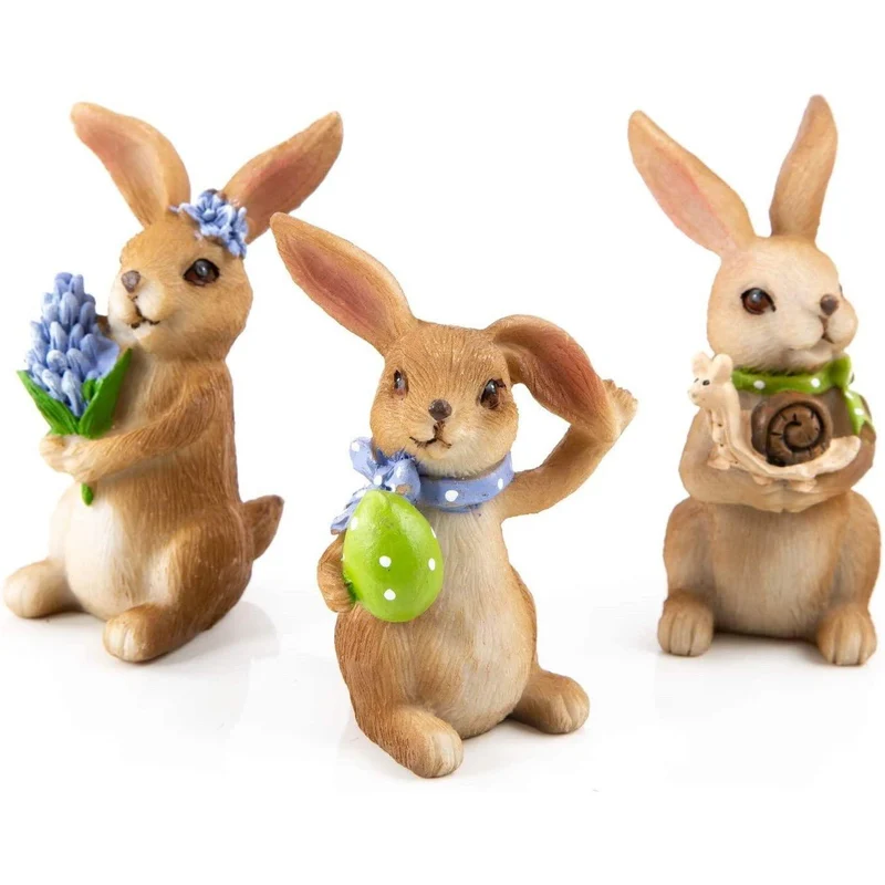 3 Osterhasen Figuren 8,5 cm aus Kunststein braun bunt