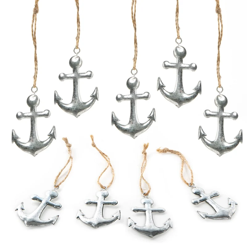 Ankeranhänger aus Blech mit Kordel - 6,5 cm - 18 x silberfarbene maritime Deko zum Aufhängen