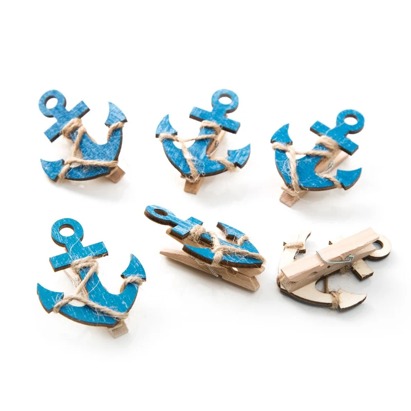 12 Deko Anker Klammern Holzklammern blau 5,5 cm