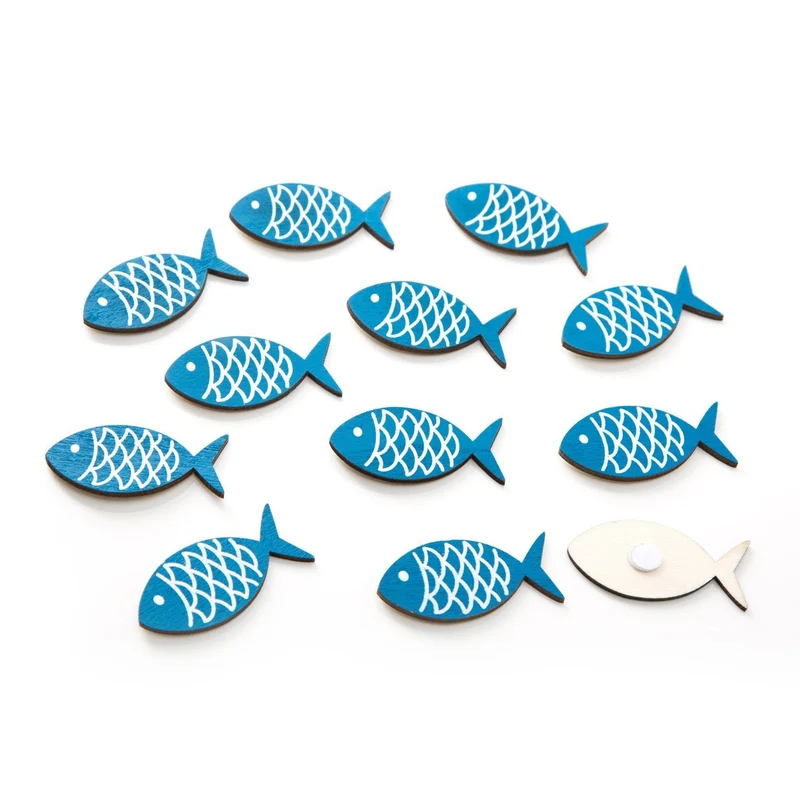 12 Stück kleine Holz-FISCHE STREU-Deko mit Klebepunkt, Größe: 5 x 2,7 cm als maritime Tisch-Dekoration zum Streuen, kleben und basteln … Tisch-Streu Streuteile Zierdeko Zierstreu Mini-Teile