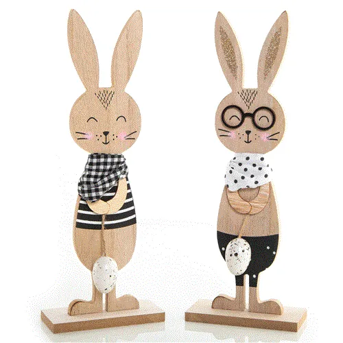 2 Holzhasen Figuren Natur schwarz weiß - 30 cm - Osterdeko zum Hinstellen