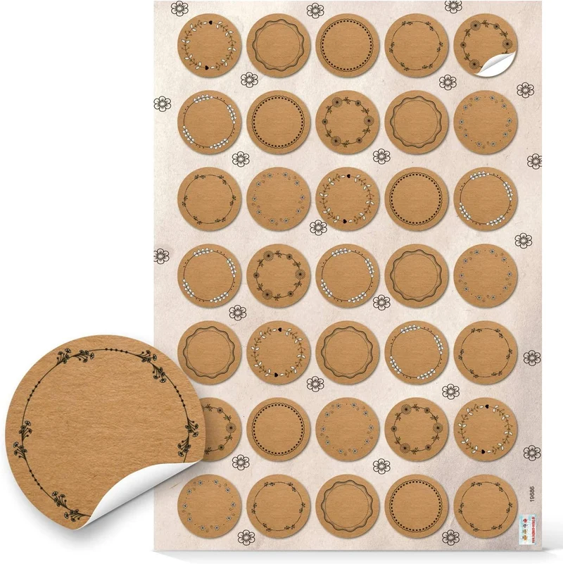 Logbuch-Verlag 140 Sticker zum Beschriften - Aufkleber natur braun schwarz 3,2 cm als Namensaufkleber Geschenkaufkleber Marmeladenaufkleber