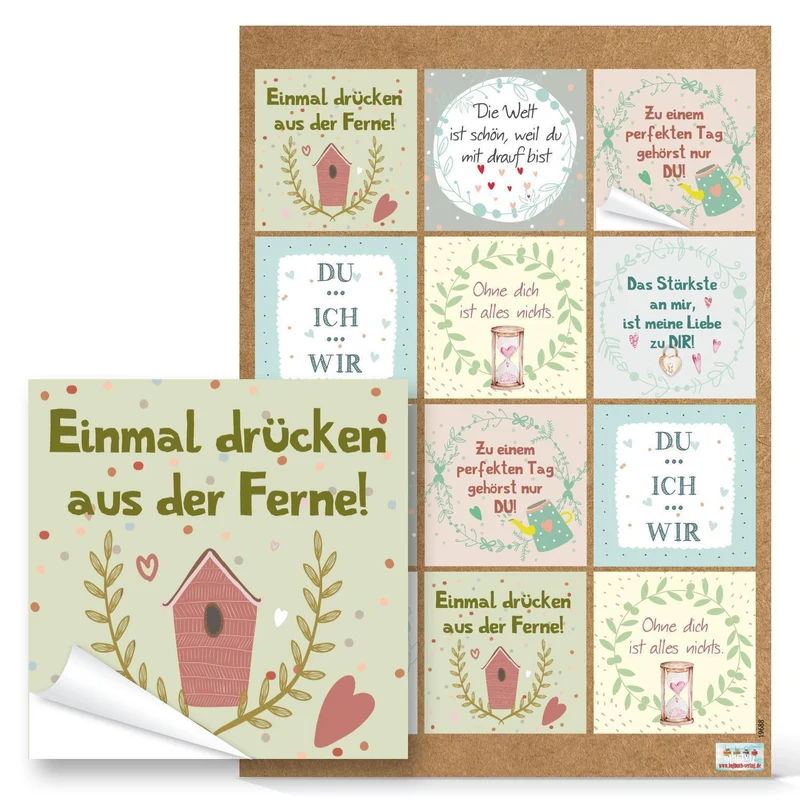 Logbuch-Verlag 12 bunte Sprücheaufkleber quadratisch 6 x 6 cm - Geschenkaufkleber für Verpackungen & Briefe