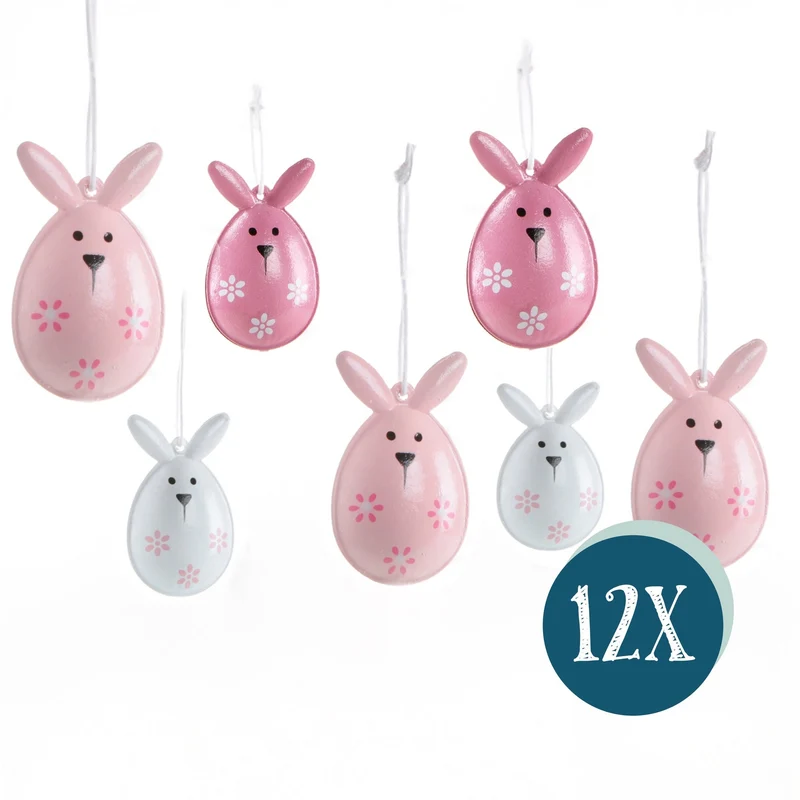 12 Osterhasen Anhänger rosa pink weiß 5 cm - Osteranhänger für den Osterstrauch