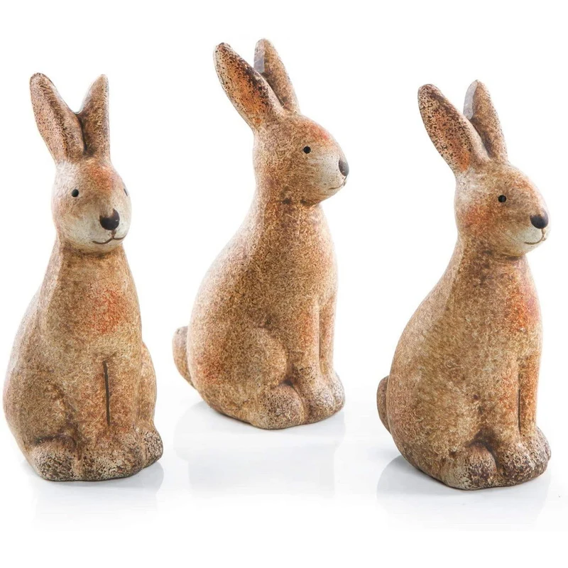 stehende Osterhasen Figuren aus Keramik Terracotta