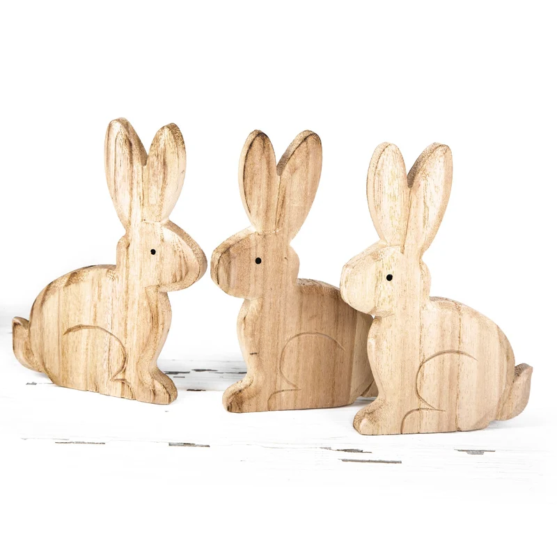 3 Osterhasen aus Holz zum Hinstellen natur braun abgeflammt - 18 x 11 cm