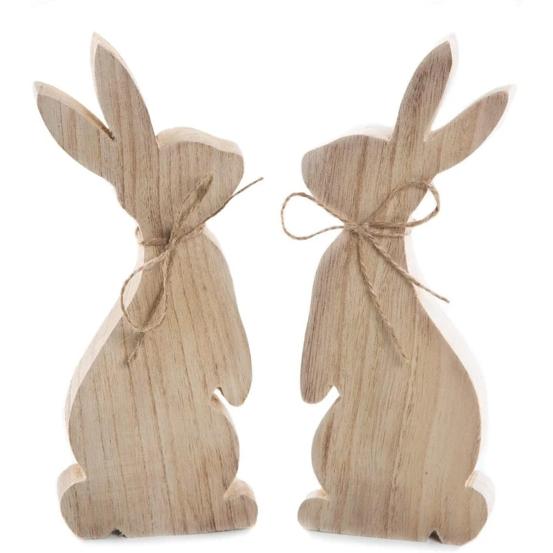 Osterhasen Paar aus Holz braun naturfarben 25 cm Osterdeko