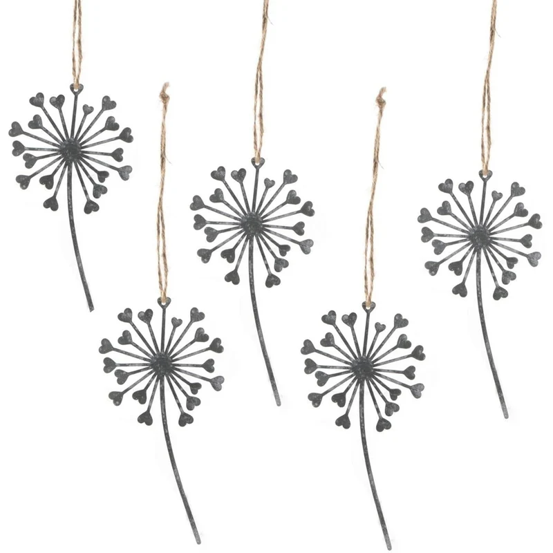 5 Pusteblumen Anhänger aus Metall in grau weiß shabby chic