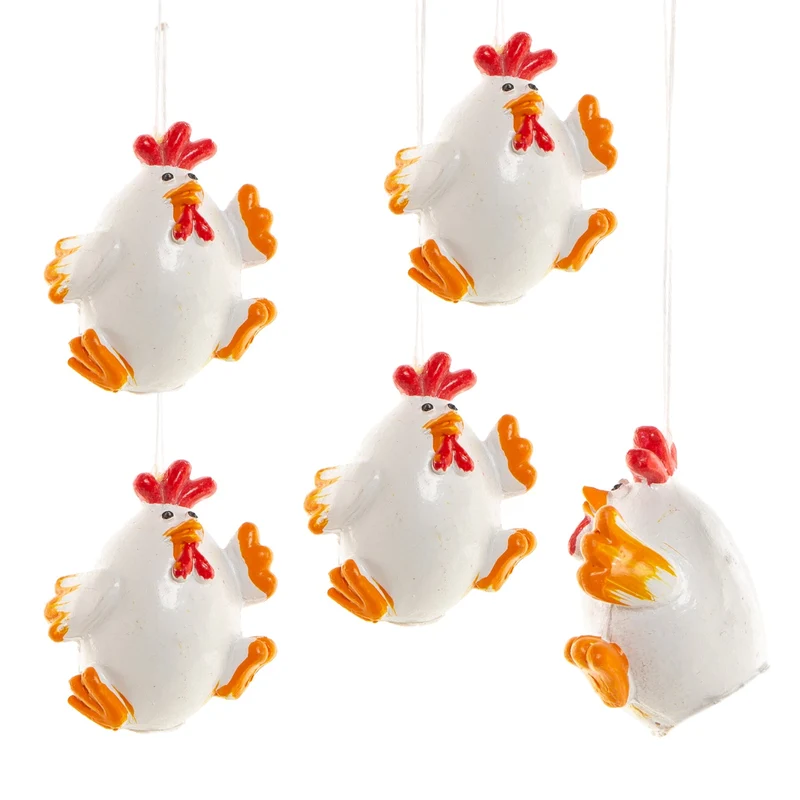 5 Hühner Anhänger als Osterdeko - Küken Anhänger orange weiß rot