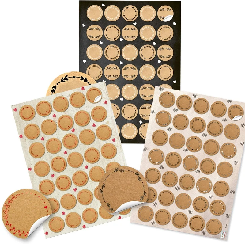 3 x 35 Aufkleber zum Beschriften in brauner Kraftpapier-Optik - kleine beschreibbare Papieraufkleber