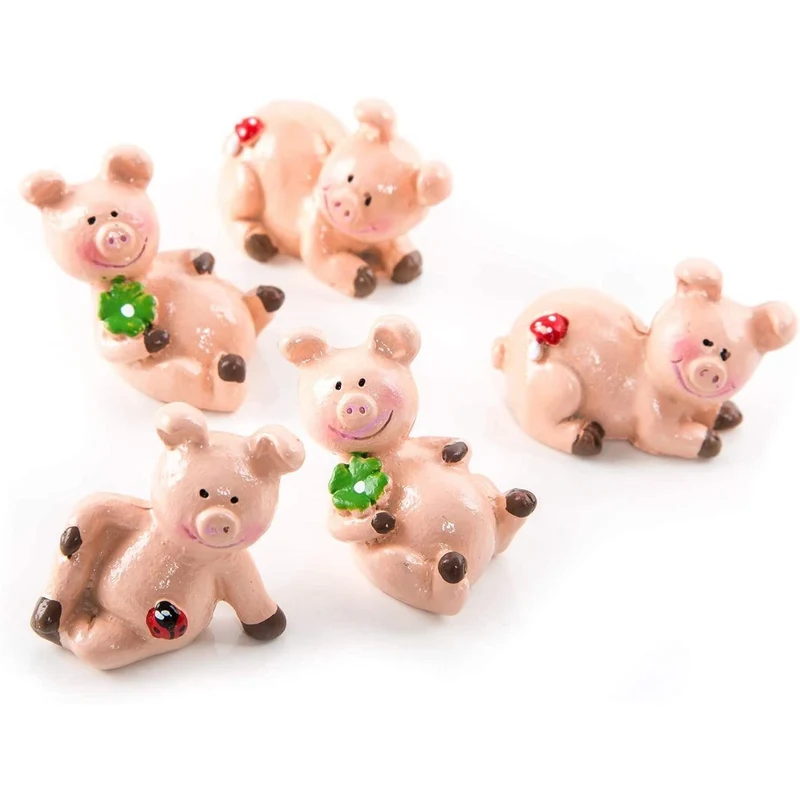 5 kleine Glücks-Schweinchen mit Kleeblatt und Marienkäfer 5 cm kleine Aufmerksamkeit Glücksbringer Talisman Andenken give-away Mitgebsel Hochzeit Neujahr Silvester Geburtstag rosa-rot