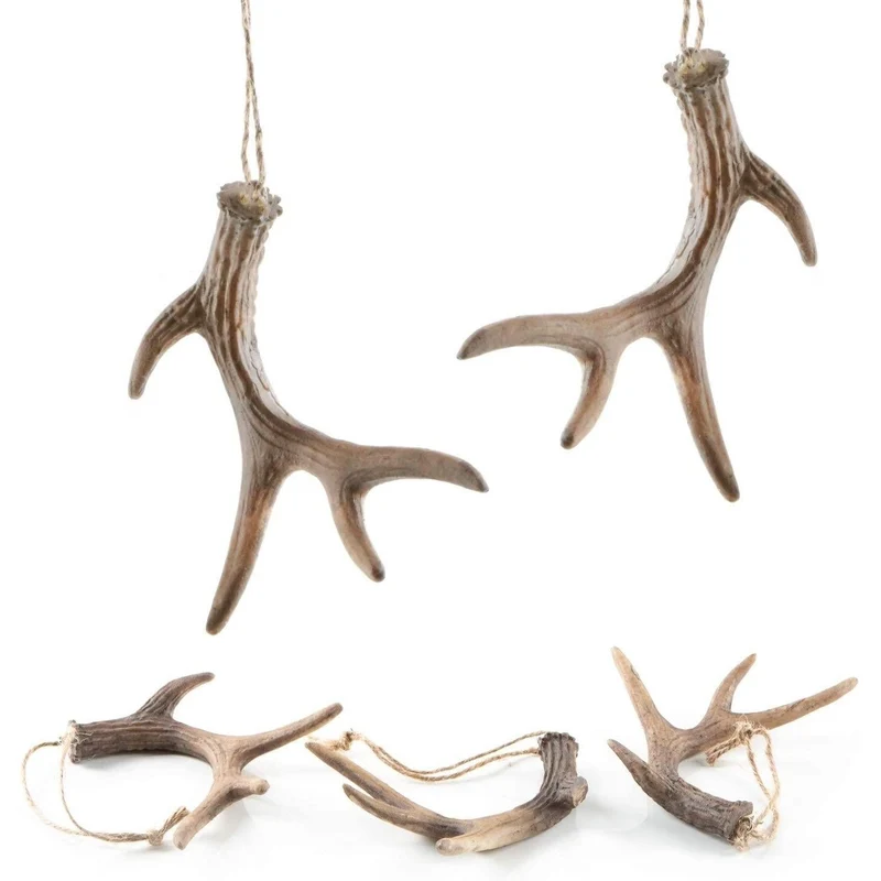 5 Geweih Anhänger aus Kunststoff - Natur braun 13 cm - rustikale Deko
