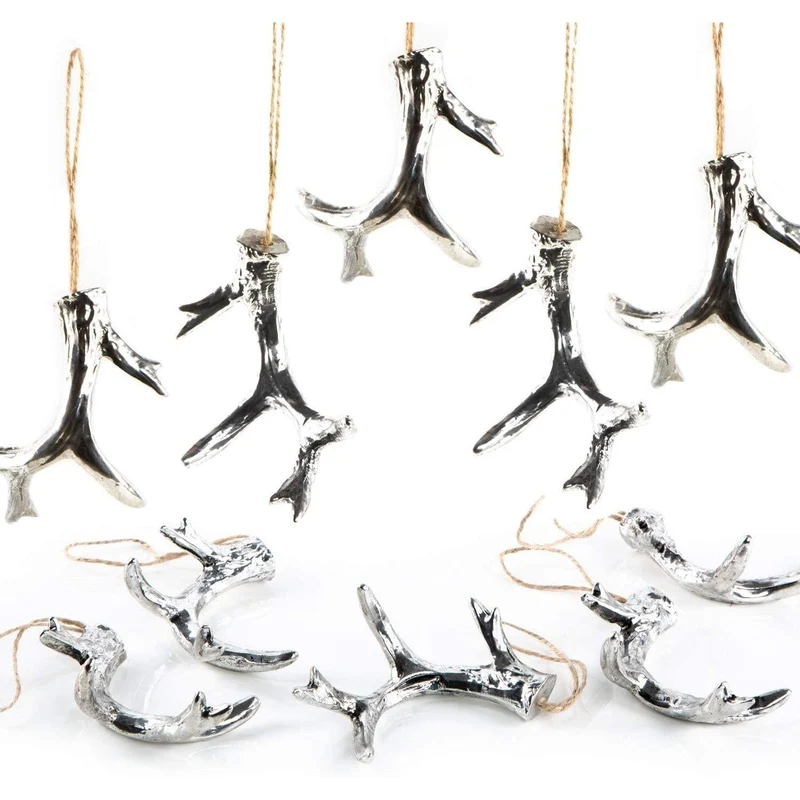 Logbuch-Verlag 10 Geweih Anhänger aus Kunststoff Silber 8 cm - Weihnachtsanhänger Geschenkanhänger Deko-Geweih zum Aufhängen edel glänzend
