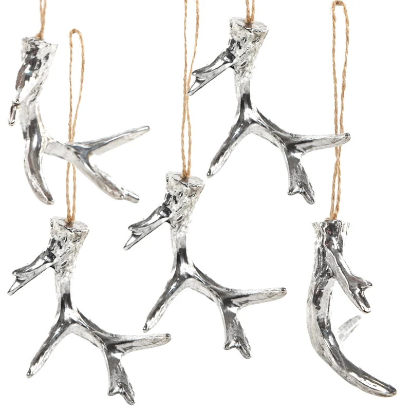 5 Geweih Anhänger aus Kunststoff silberfarben - 8 cm - edel glänzendes Deko-Geweih zum Aufhängen