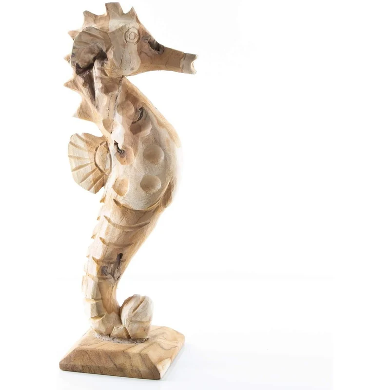 Große Seepferdchen Skulptur aus Holz - 58 cm Natur braun - maritimes Dekoobjekt zum Hinstellen