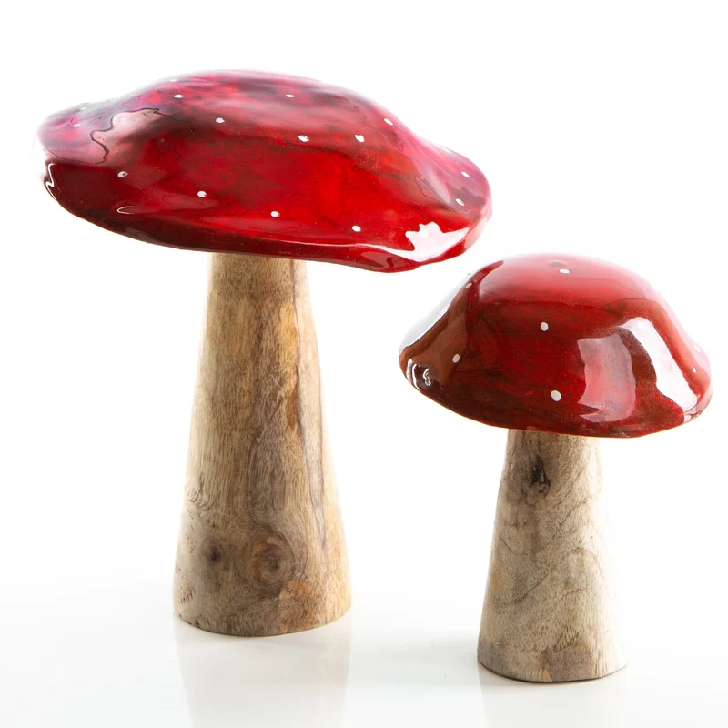 2 Fliegenpilz Figuren aus Holz Herbstdeko 18 und 13 cm
