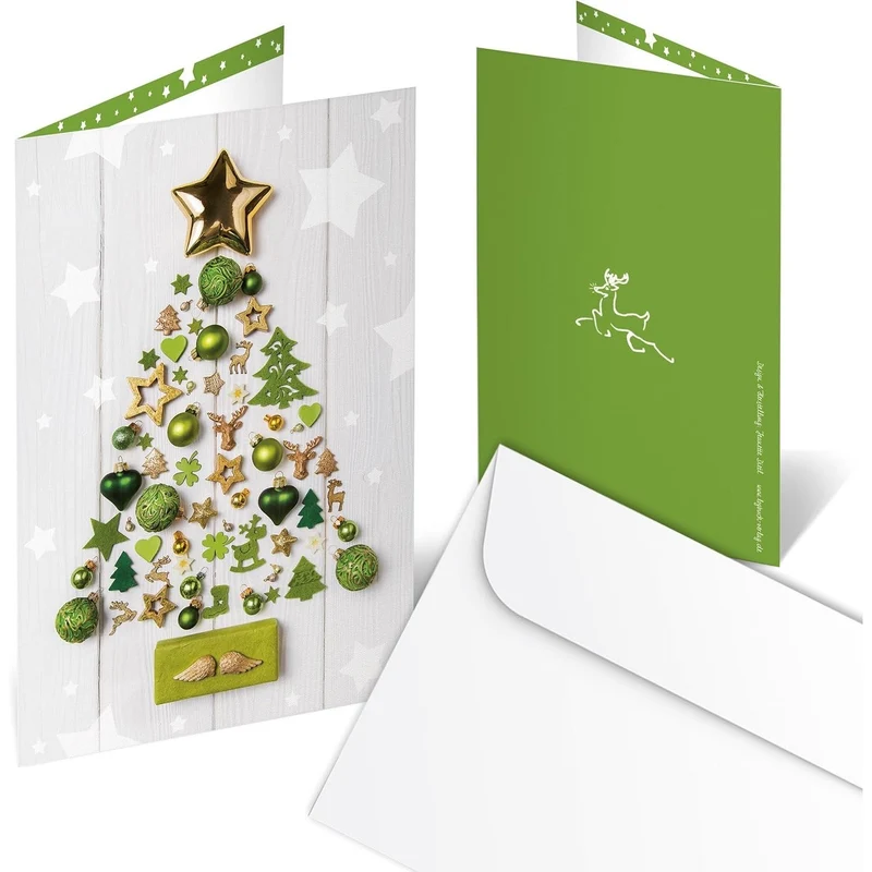Logbuch-Verlag Set 10 Weihnachtskarten grün gold weiß 11,5 x 17 cm Klappkarten mit Kuvert - Grußkarten Weihnachten weihnachtlich für Kunden Geschäftspartner Weihnachtspost