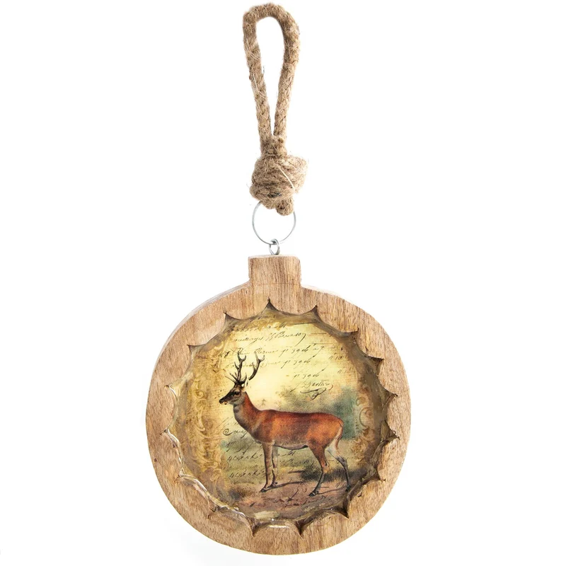 Große Holztafel zum Aufhängen mit Hirsch-Motiv - 16 cm braun natur