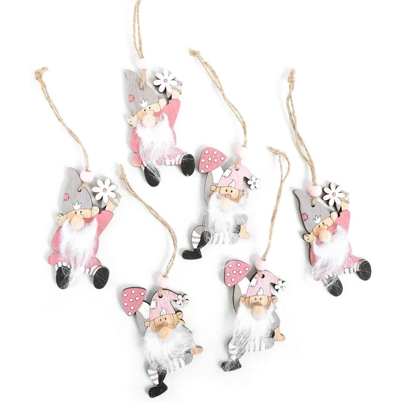 6 witzige Wichtelanhänger aus Holz rosa weiß grau - als Weihnachtsdeko