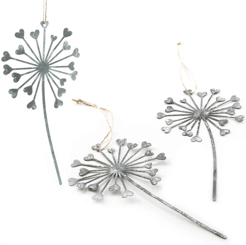 3 große Pusteblumen Anhänger aus Metall 25x12cm mit Herzen