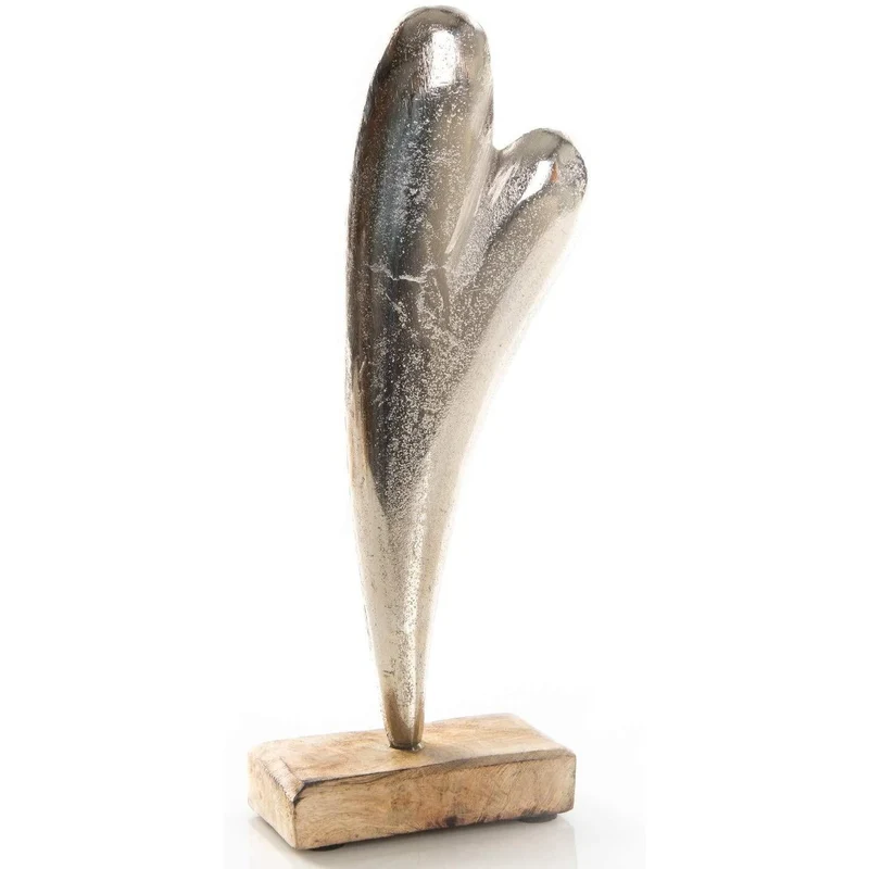 Große Herz Figur - geschwungen 28 cm - Silber aus Metall auf Holzsockel