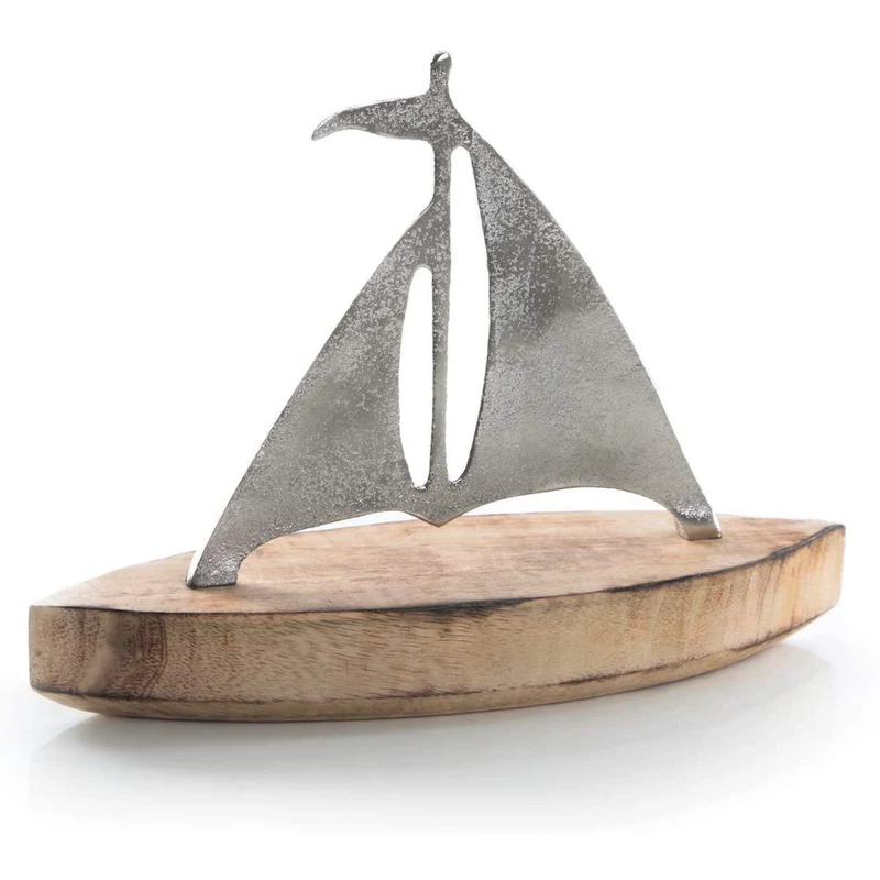 Große Segelboot Figur aus Metall & Holz 27 cm - zum Hinstellen